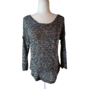 Maurices Womens Sweater Lg Green and Copper Metallic Open Knit Fabric 3/4 Sleeve